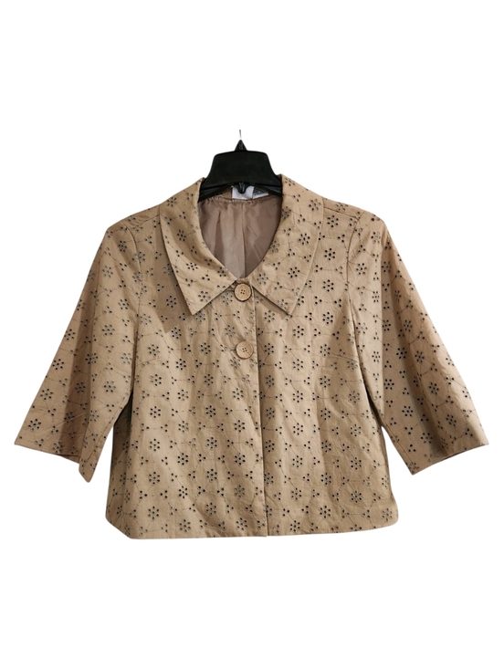 Studio V Jackets & Blazers - STUDIO V  Y2K Eyelet Jacket Sz L Tan Cotton  Embroidered Lined Boxy Cottagecore